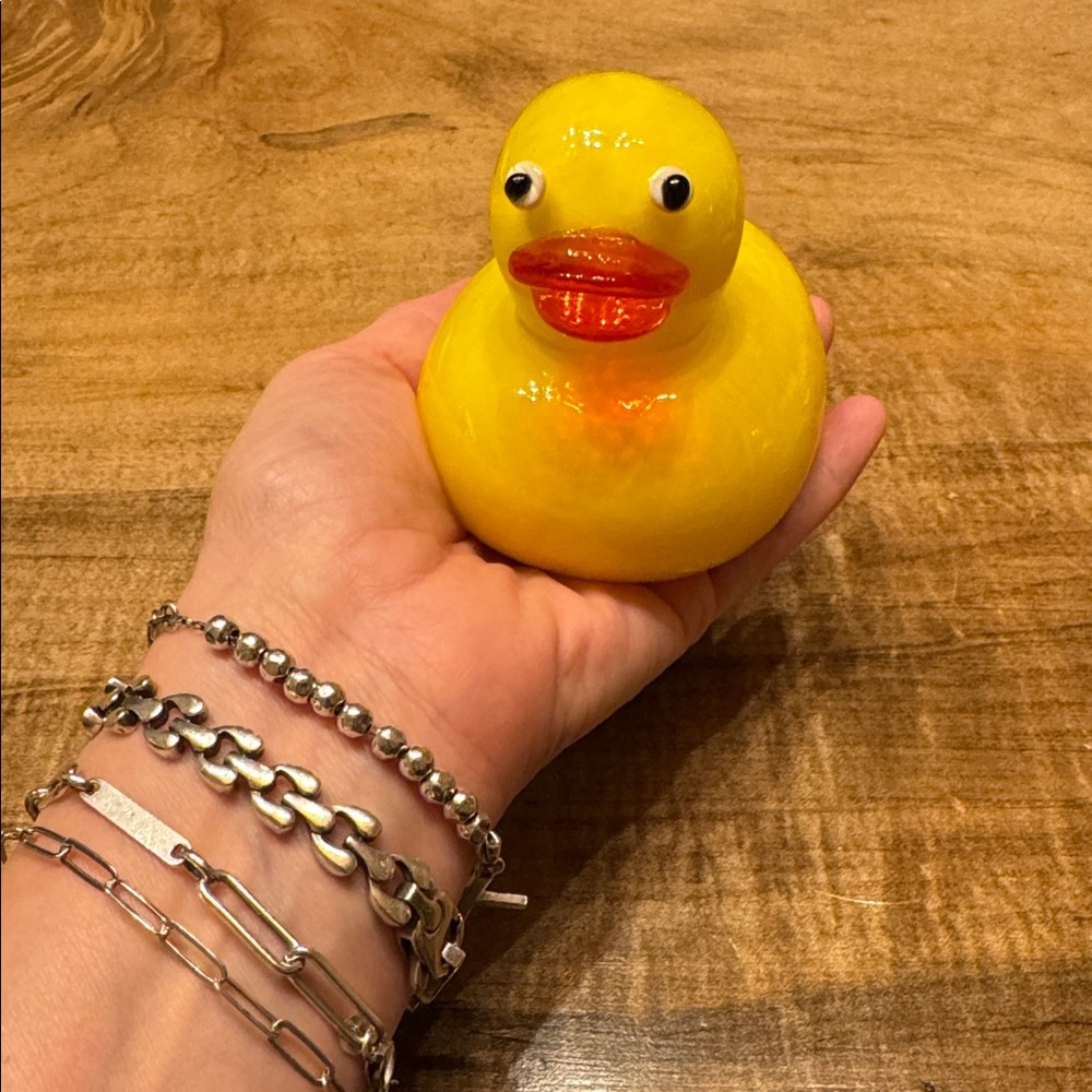 Hand Blown Glass Duck MCM Jeepers Baby Announcement Decorative Yellow Ducky